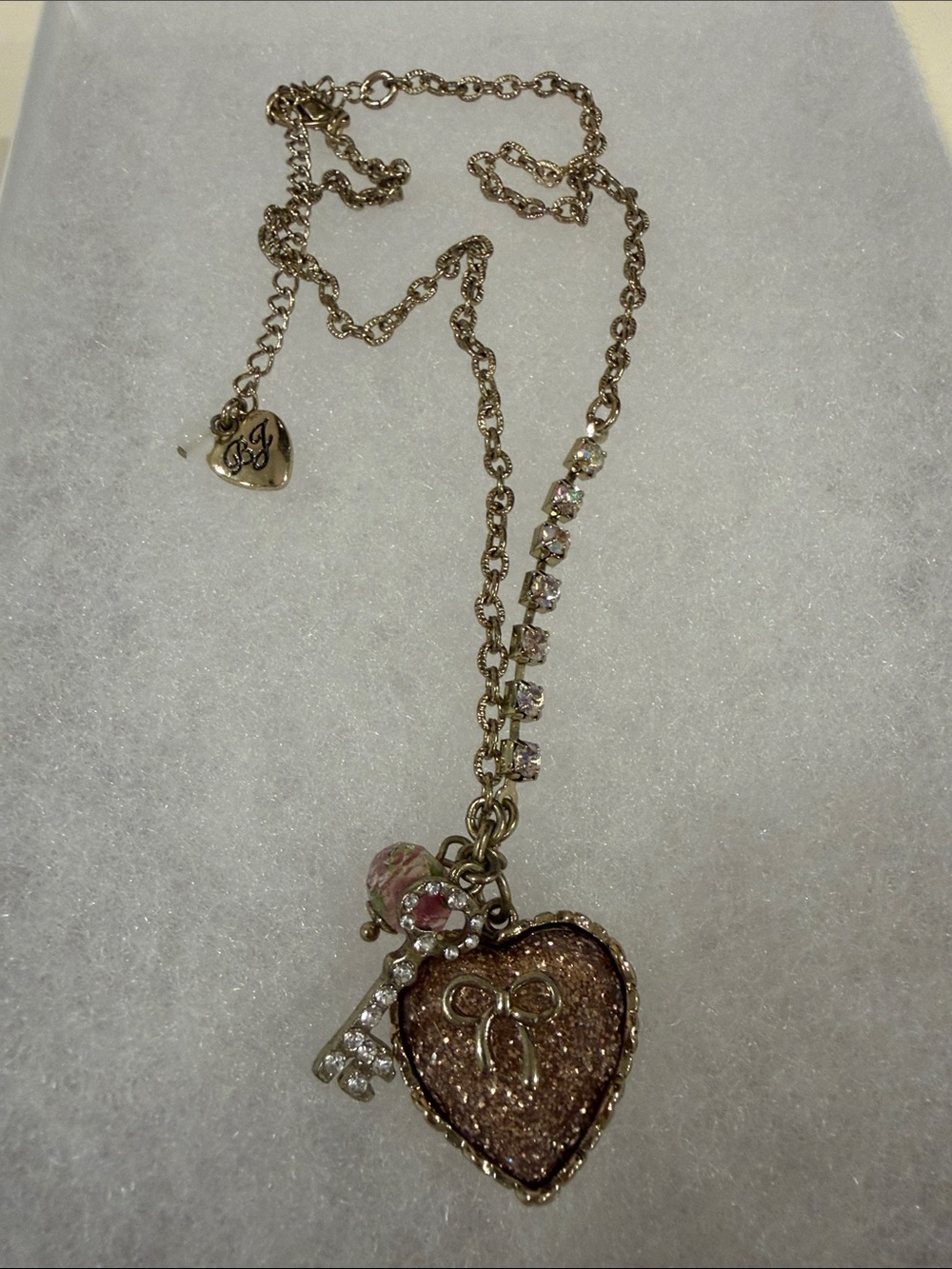 Betsey Johnson Necklace with Pink Heart Crystal Pendant